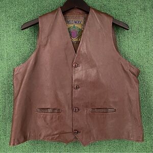 Vintage 80’s Midway Chocolate Brown Button Leather Vest Men’s Size Medium